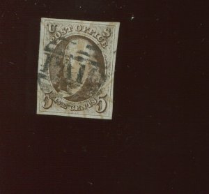 1 Franklin Imperf Used Stamp RARE DEMONETIZED USE 'PAID' CCL w/PF Cert (1 A44)