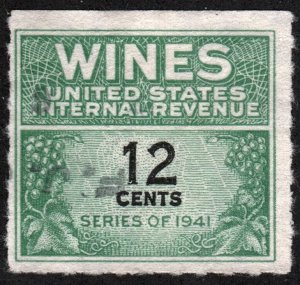 RE125 12¢ Wine Revenue Stamp (1942) Used