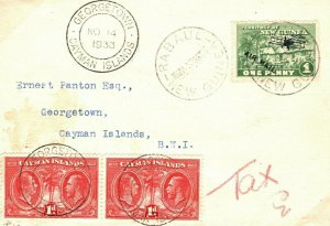NEW GUINEA Cover CAYMAN ISLANDS Stamps For Postage Due 1933 Underpaid Air MC116