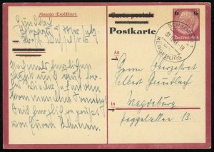 Germany Schkopau Merseburg Stationery Surcharged Postal Card 1943 WWII Europe