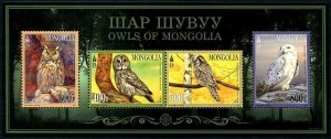 HERRICKSTAMP NEW ISSUES MONGOLIA Owls Souvenir Sheet