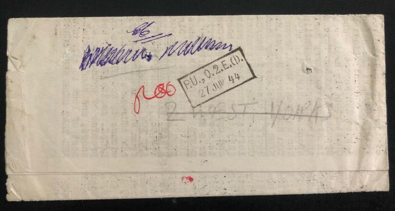 1944 Rotherham England Letter Cover To British Army Post Office India Command