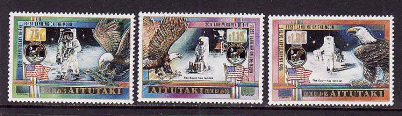 D5-Space-Aitutaki-Scott#435-7-unused NH set-Moon Landing-Bir