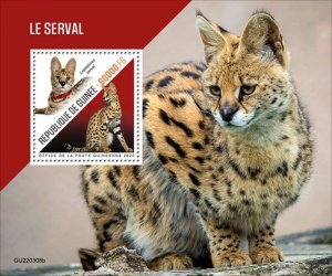 Guinea - 2022 Serval Wild Cat on Stamps - Stamp Souvenir Sheet - GU220308b