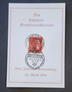 WW2 WWII Nazi German Third Reich Adolf Hitler 50th Birthday stamp w card 1938