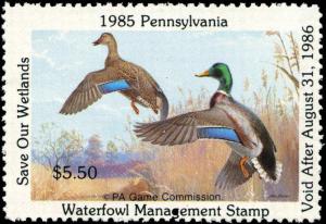 PENNSYLVANIA #3 1985 MALLARDS STATE DUCK STAMP by Ned Smith