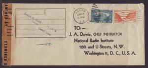 Canal Zone to Washington,DC 1944 Censored # 10 Size Cover