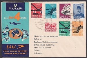 INDONESIA 1959 BOAC first flight cover to Beirut Lebanon...................a2346