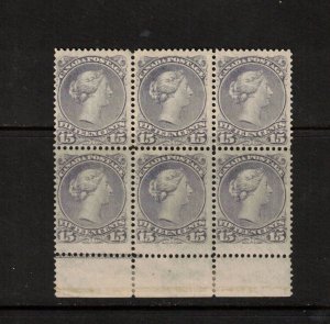 Canada #29 #29vi Very Fine Never Hinged Bottom Margin Block Of Six With Balloon