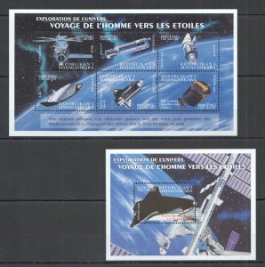A0181 2000 MADAGASCAR SPACE EXPLORATION TRAVEL TO THE STARS 1BL+1KB MNH
