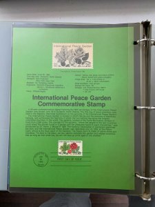 USPS Souvenir Page Scott 2014, 1982 international peace garden stamps