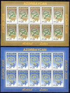 2008 EUROPA CEPT Azerbaijan, 2 Mini-sheets of 10 values, The Letter MNH **