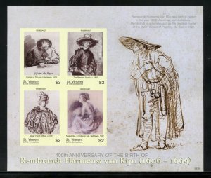 CLEARANCE SALE REMBRANDT PAINTINGS ST. VINCENT IMPERF SET OF SHEETS MINT NH