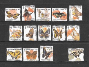 BUTTERFLIES - TURKS & CAICOS #1352/66 MNH (NO #1365)