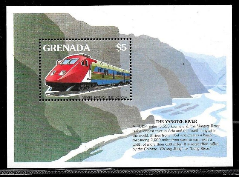 #20162 GRENADA 1995 TRAINS HYDRALIC DIESEL KOREA S/S YV BL 388 MNH