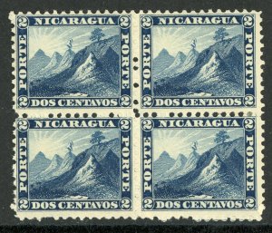 Nicaragua 1869 Momotombo  2¢ Medium Indigo (Blue) Maxwell #4 Block Mint  K703⭐