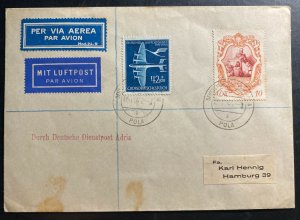 1944 Pola Croatia Germany Dienstpost Airmail Cover To Hamburg Mixed Franking