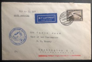 1929 Germany LZ 127 Graf Zeppelin Cover to Washington USA Flight Delayed # C 37