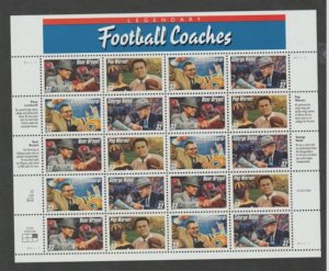 U.S. Scott #3143-3146 Football Coaches Stamps - Mint NH Sheet - UR Plate