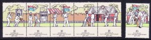 Australia 665a & 666 1977 Cricket Match Strip of 5 w/ 666 Issue VF