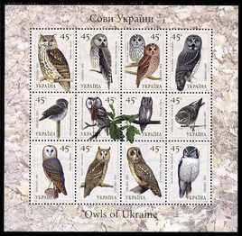 Ukraine 2003 Owls perf sheetlet contaiing 12 values unmou...