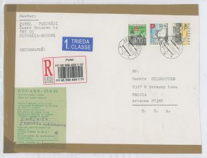 Slovakia 156/220/226 1993-2001 Castles & churches 1993 registered letter from Slovakia to Peoria, AZ opened on left