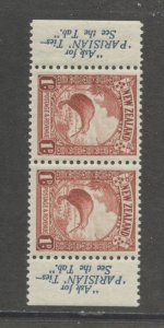 New Zealand 186A MNH pair with adv. labels cgs