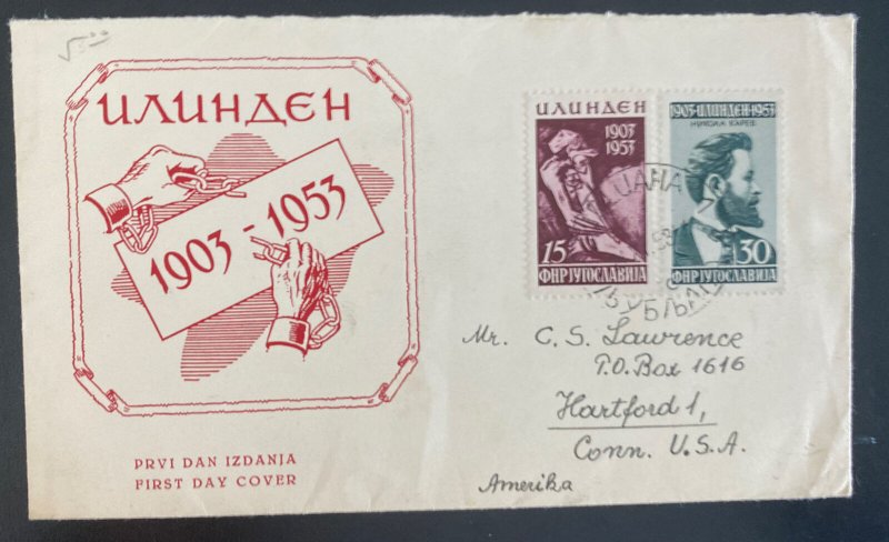 1953 Ljubljana Yugoslavia First Day cover FDC To Hartford CA USA