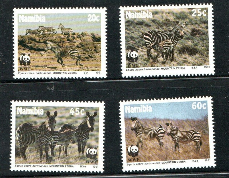 1991   NAMIBIA  -  SG  572/75 -  W.W.F. - MOUNTAIN ZEBRA   -  UNMOUNTED MINT