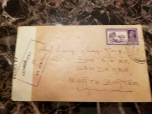 1940 Dehra Dun India POW Internment Camp Police Cover to Sandakan North Borneo