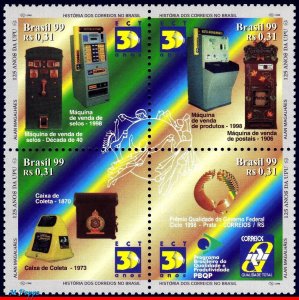 2707 BRAZIL 1999 HISTORY OF MAILBOXES, UPU, POST, MI# 2931-34, SET MNH