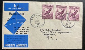 1939 Botwood Newfoundland First Flight Cover to Lancaster PA USA Imperial Airway