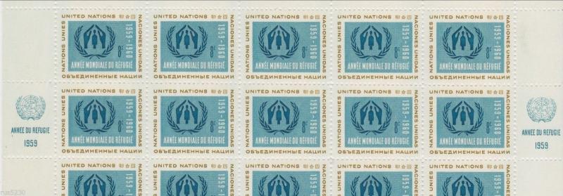 1959 United Nations - Scott #76 (A37) 8c Olive & Bright Greenish Blue Pane of 50