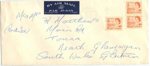 ?3 x 6 cent orange Centennial stamps 1968 airmail to GB/ UK, Wales cover Canada