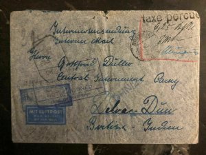 1942 Bremen Germany to Dehra Dun India Internment Camp Censored Cover G Duller