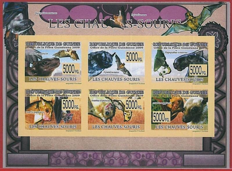 FRENCH GUINEA - ERROR, 2009 IMPERF SHEET: BATS, Animals