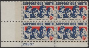 SC#1342 6¢ Support Our Youth Plate Block: LL #29837 (1968) MNH