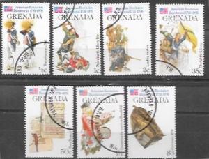 Grenada 1976  Set of 7 American Bicentennial.  Flags, soldiers, gunboat.