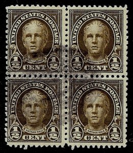 US Scott 551 1/2c Nathan Hale USED Blk/4 VF NH Perf 11 Double Oval Cxl SOTN 1925