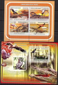 Guinea Bissau 2008 Birds Crocodiles sheet + S/S MNH