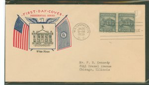 US 844 1939 4.5c White House (presidential/prexy series) coil pair on an addressed first day cover with a Fidelity cachet.