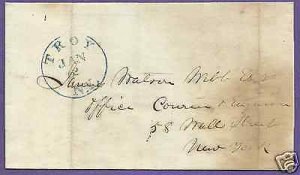 TROY, N.Y.- NYC, 1843 STAMPLESS FOLDED COVER, NO CONTENT, US POSTAL HISTORY.