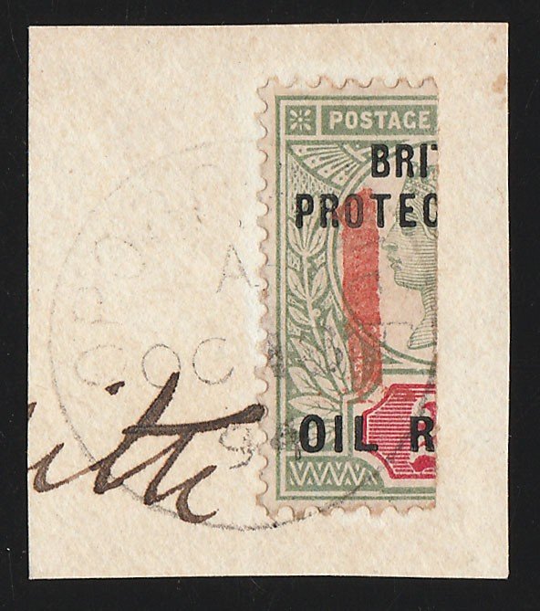 NIGER COAST : 1894 Opobo River Bisect Provisional '1' on 2d. Rare, 360 printed.