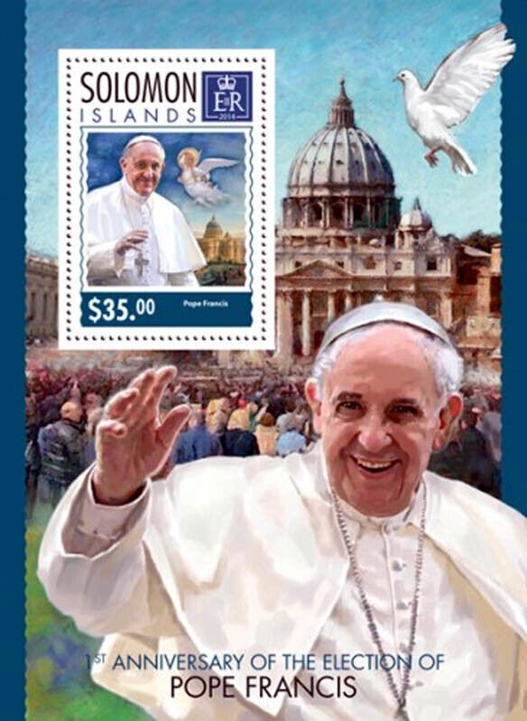 Solomon Islands - 2014 1st Anniversary Pope Francis Stamp S/S 19M-442