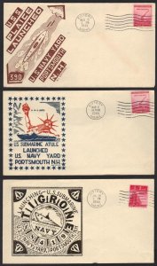 U.S. 1944 NAVY 3 US SUBMARINE LAUNCHINGS 1. TIGRONE 419 2. ATULE 403 3. USS 390