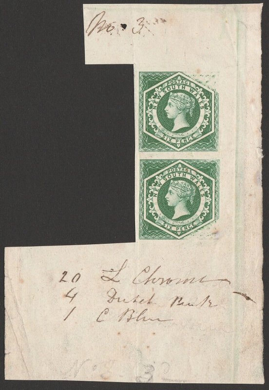NEW SOUTH WALE 1854 QV Diadem 6d green special proof. The only known.