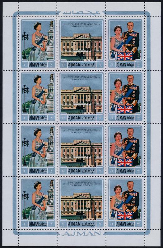 Ajman MI 1010-2 Sheet MNH Queen Elizabeth Silver Wedding, Architecture