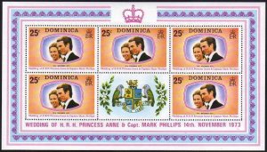 Dominica 372-373 sheets,MNH.Michel 372-373. Wedding 1973.Princess Anne,Phillips.