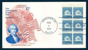 UNITED STATES FDC 10¢ Jefferson PANE of 6 1974 Fleetwood