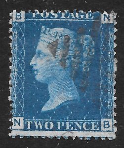 GB QV, 1869 SG46, 2d BLUE, Thin Lines,  PLATE 13 (NB)    Good Used,